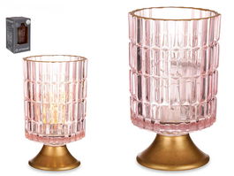 Farol LED Pie Metal Rosa Giftdecor 10.7x10.7x18 cm con 12 LEDs (pilas no incluidas) (Set de 6)