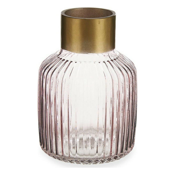 GIFTDECOR Jarrón de Cristal Rayas Oro Grande Rosa