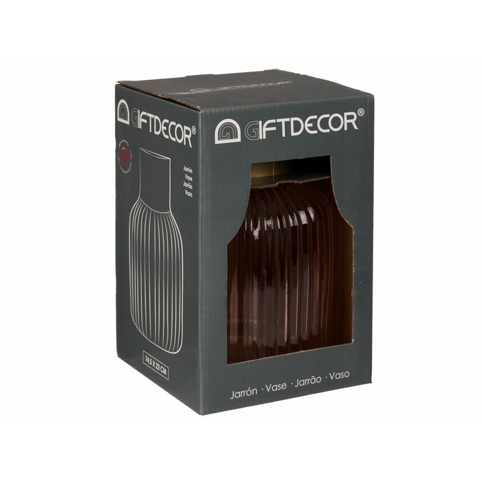 GIFTDECOR Jarrón de Cristal Rayas Oro Grande Rosa