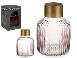 Giftdecor Jarron Cristal Rayas Oro Grande Rosa 14.5 cm x 22 cm x 14.5 cm (Set de 6)