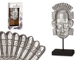 Giftdecor Cabeza Indio Con Base Plata Poliresina 17.5x10.5x36 cm (Set de 4)