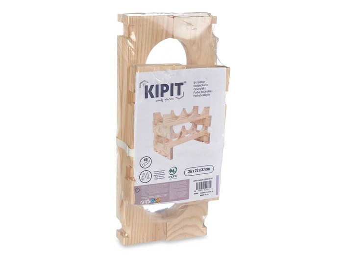 Kipit Botellero de Madera Apilable para 6 Botellas, Pino Natural, 36.5x7x15 cm