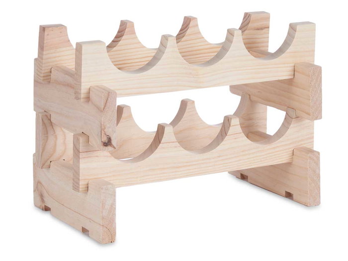 Kipit Botellero de Madera Apilable para 6 Botellas, Pino Natural, 36.5x7x15 cm