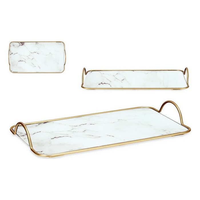 Bandeja Mármol Con asas Dorado Metal Blanco Vidrio (35 x 4 x 20 cm)