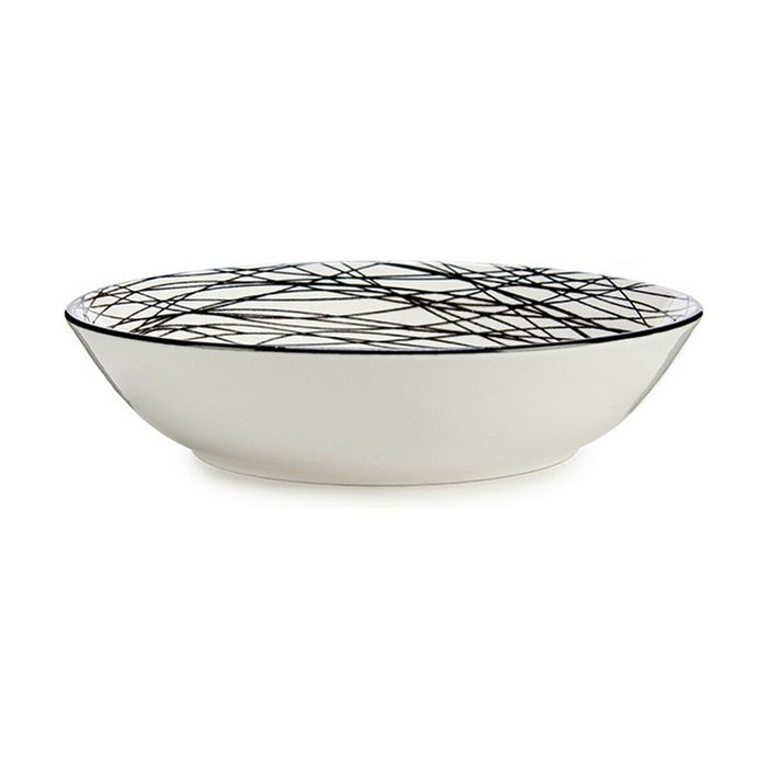 Plato Hondo Vessia Blanco Negro Porcelana Rayas 20 x 4,7 x 20 cm (6 Unidades)
