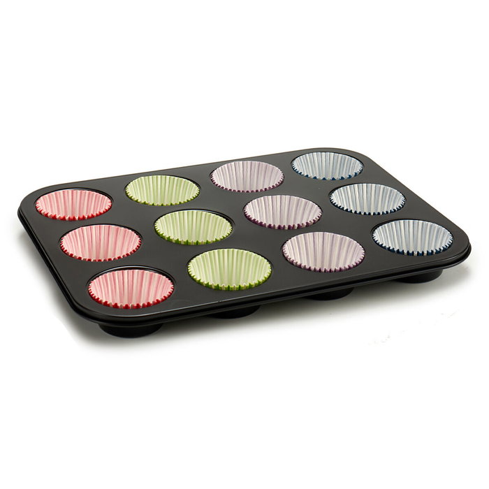 Moldes para Magdalenas Kinvara Azul Negro Rojo Verde Morado Multicolor 7 x 7 x 3 cm 35 x 3 x 26,5 cm Bandeja para Horno (12 Unid