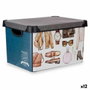 Caja de Almacenaje Kipit Vintage Plástico Estampado Vintage 22 L Con asas (12 Unidades)
