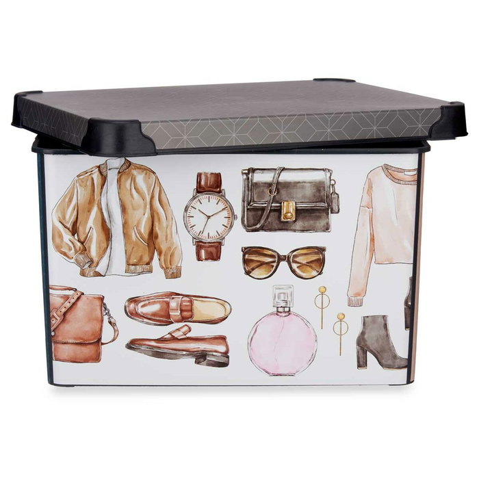 Caja de Almacenaje Kipit Vintage Plástico Estampado Vintage 22 L Con asas (12 Unidades)