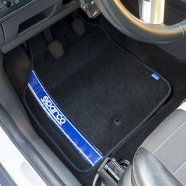 Sparco 03763BBS Juego de 4 Alfombrillas de Moqueta Azul con Logotipo, Universales y Fáciles de Limpiar