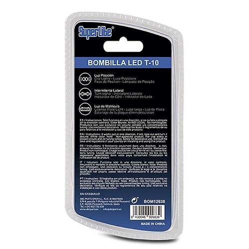 Bombilla LED T10 5 LEDs Blanca Sin Casquillo - Par de 2 para Posición, Intermitente Lateral, Matrícula - No Homologado BOM12638