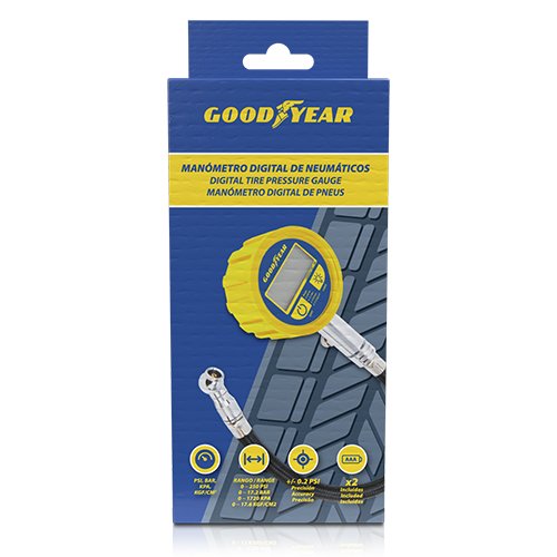 Goodyear Manómetro Digital con Tubo Presión Neumáticos GOD0002 PSI BAR KPA KGF/CM2