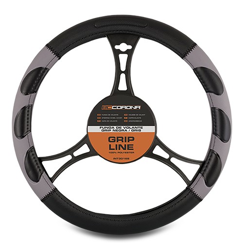 Abc Funda Volante Grip Negro-Gris Universal 1 Pieza 100% Poliéster Fácil Limpieza INT30168