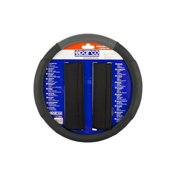 Sparco SPC1111KGR Funda Volante y Almohadillas Negro-Gris Polyester Antideslizante Lavable Universal Juego 2 Piezas