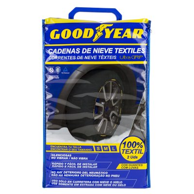 Goodyear Cadenas de Nieve Ultra Grip Talla L Textiles 2 Unidades con Guantes, Referencia Cs12/Cs5 GOD8012 - Compatibles con Medidas R14 a R20