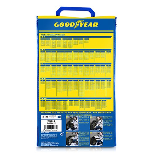 Goodyear Cadenas de Nieve Ultra Grip Talla L Textiles 2 Unidades con Guantes, Referencia Cs12/Cs5 GOD8012 - Compatibles con Medidas R14 a R20
