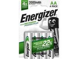 Energizer Pilas Recargables Accu Power Plus AA - Pack de 4 Unidades - Con un 22% de Materiales Reciclados - Para Dispositivos de Alto Consumo