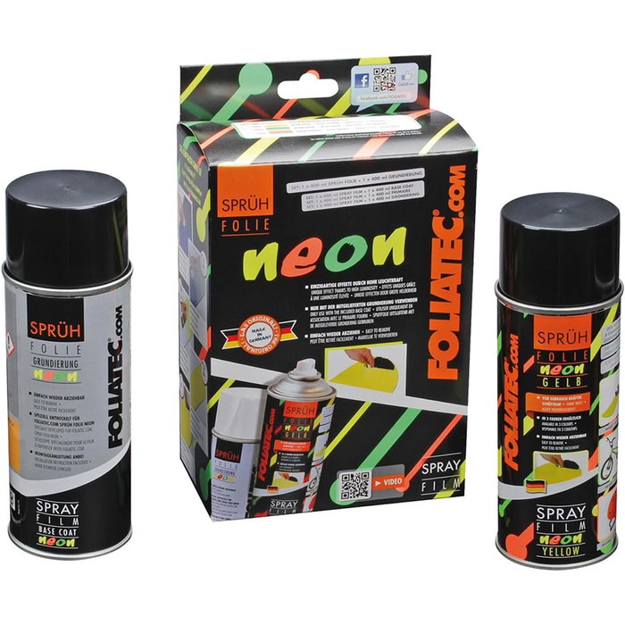 Foliatec FO2024 Goma Líquida Neón Set 2 Piezas, Pintura Rojo 400ml + Base Coat 400ml para Tuning y Acabado Removible
