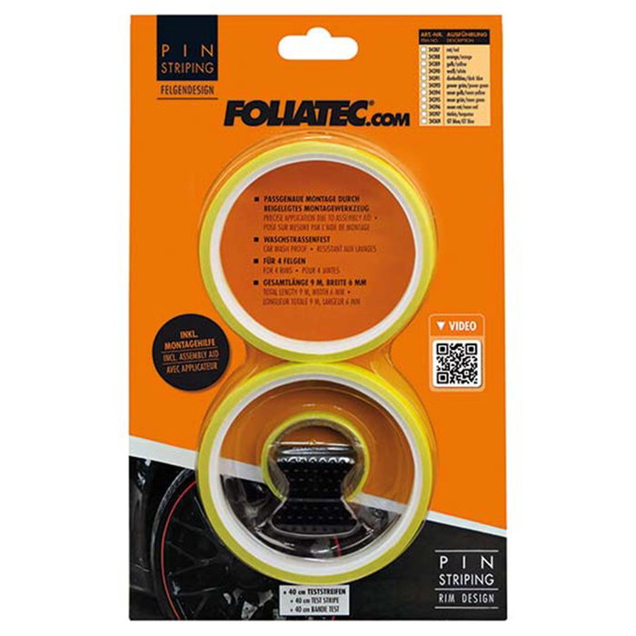 Foliatec FO34394 Cinta Vinilo Decorativa Pinstriping para Llantas, Color Neón Amarillo, PVC Resistente, 8.6 m (4 x 2.15 m) x 6 mm