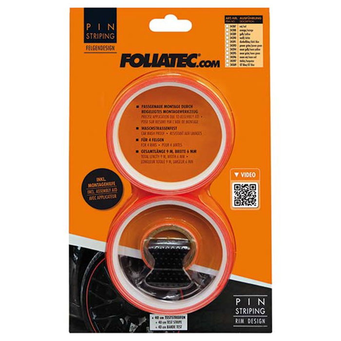 Foliatec FO34396 Cinta Vinílica para Llantas, Color Neón Rojo, 8.6 m (4 x 2.15 m) x 6 mm, con Ayuda de Montaje, PVC Resistente