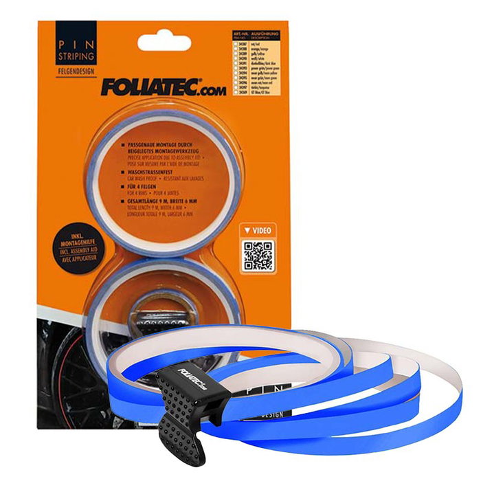 Foliatec FO34369 Cinta de Pinstriping para Llantas GT Azul 8.6 m (4 x 2.15 m) Ancho 6 mm, PVC Resistente, Incluye Ayuda de Montaje Foliatec FO34369 Cinta de Pinstriping para Llantas GT Azul 8.6 m (4 x 2.15 m) Ancho 6 mm, PVC Resistente, Incluye Ayuda de Montaje