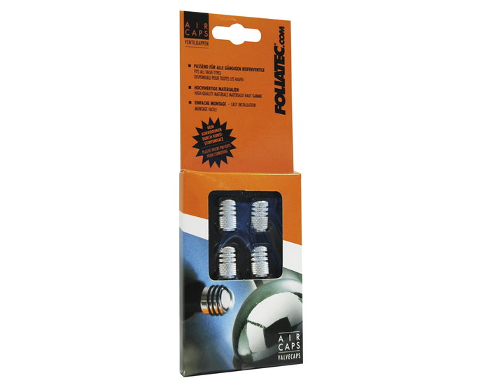 Foliatec Tapón de Válvula Aircaps Aluminio Chrome con 3 Juntas de Goma Negra para Llantas - 4 Piezas FO32791