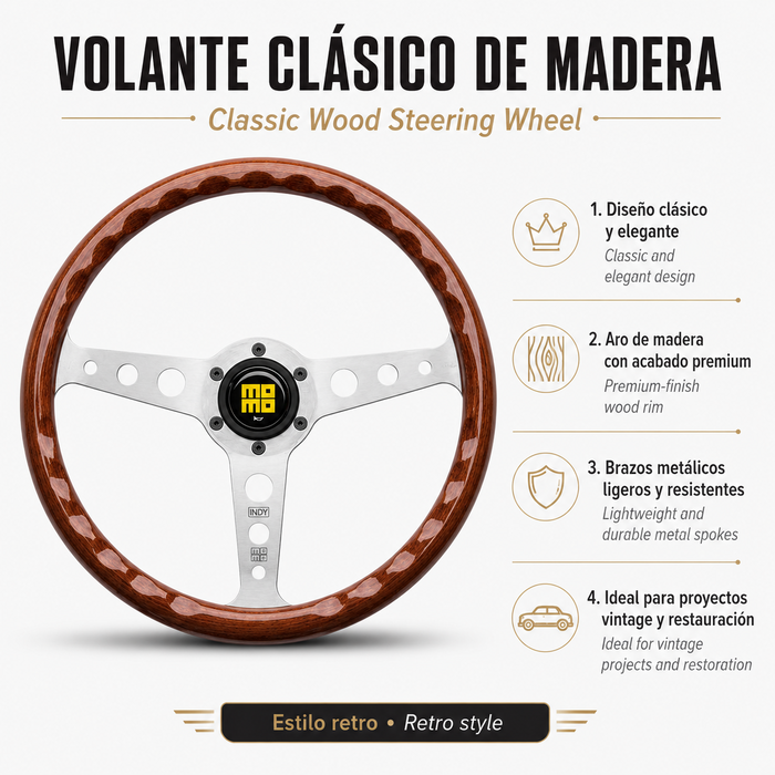 MOMO Volante Indy Heritage 350 de Madera de Caoba
