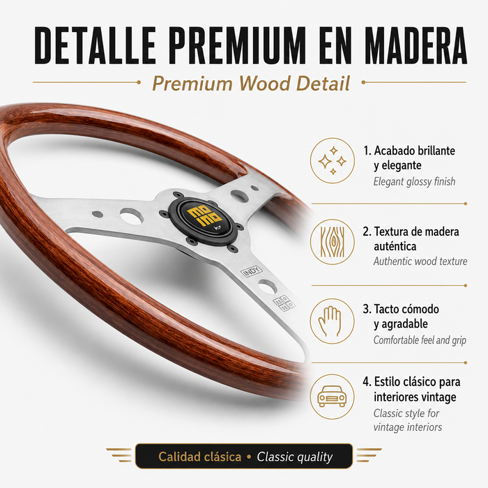 MOMO Volante Indy Heritage 350 de Madera de Caoba