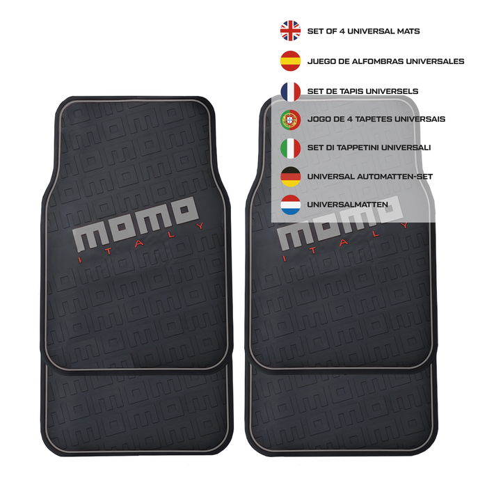 Momo MOMLCM009BG Set Completo 4 Piezas Alfombras Goma Universales Negro y Gris