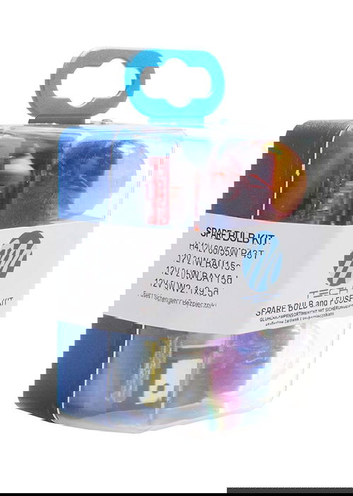 M-Tech Estuche de Lámparas MTECZZ4 H4 12V 60/55W P43T, 12V 21W BAU15s, 12V 21/5W BAY15d, 12V 5W BA15s, 12V 5W W2.1x9.5d, con Fusibles de Repuesto