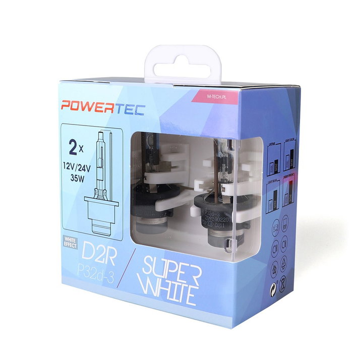 M-Tech Bombilla Xenón Superwhite D2R PTZSWD2R-DUO - Luz Blanca Intensa 5000K, 35W, PK32d-3, Homologación E4, Vidrio de Cuarzo, Filtro UV