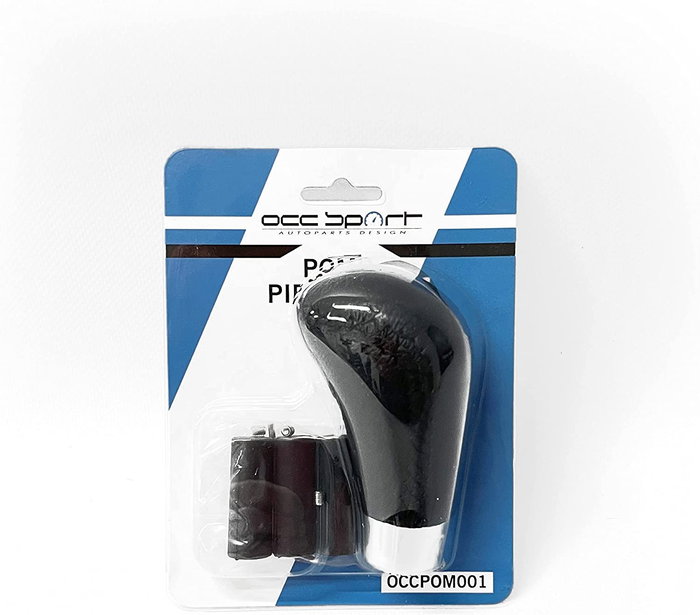 Occ Sport OCCPOM001 - Pomo Palanca De Cambios en Piel Negra para Interiores Deportivos - Compatible con Sistema Marcha Atras Tipo Gatillo