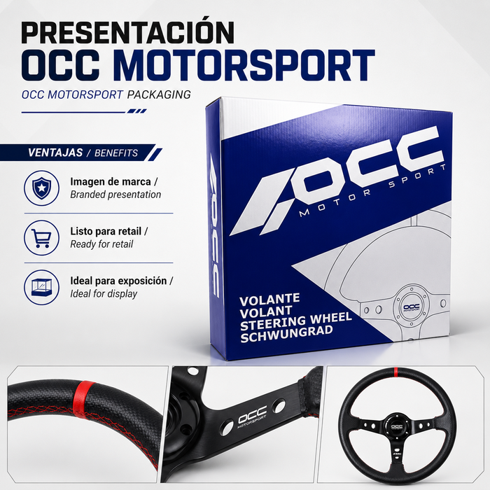 Occ Motorsport Volante Desplazado Mod. Track Vinilo Carbon Look Brazos Negros
