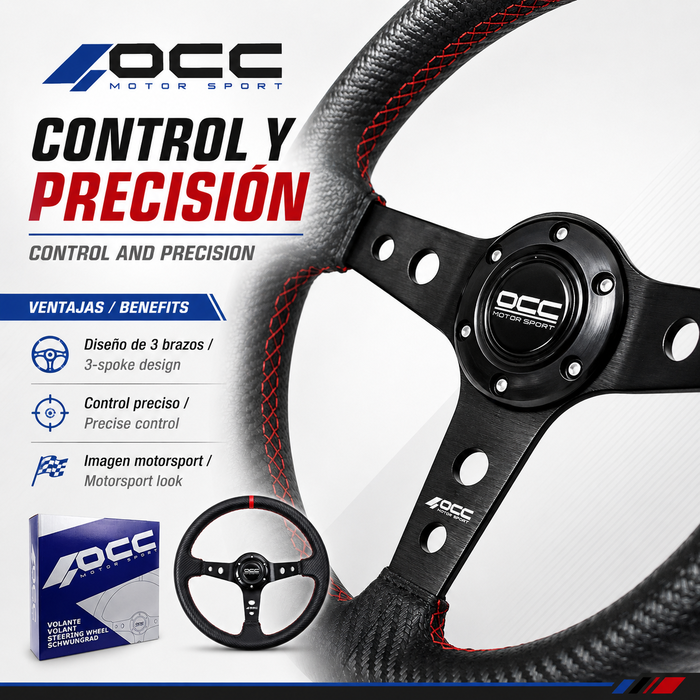 Occ Motorsport Volante Desplazado Mod. Track Vinilo Carbon Look Brazos Negros