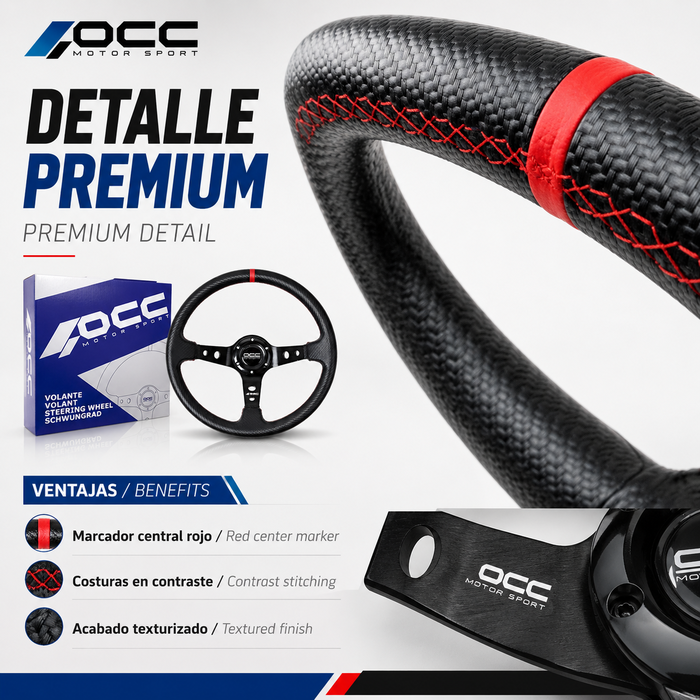 Occ Motorsport Volante Desplazado Mod. Track Vinilo Carbon Look Brazos Negros