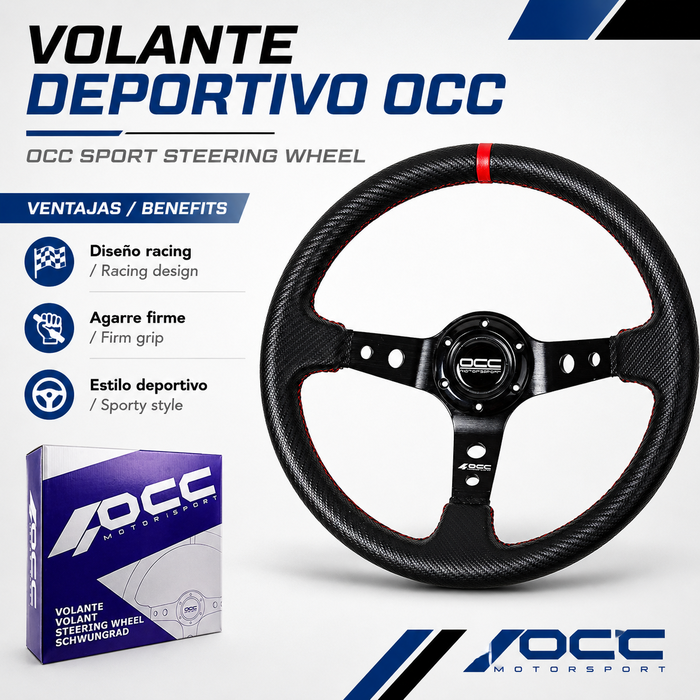 Occ Motorsport Volante Desplazado Mod. Track Vinilo Carbon Look Brazos Negros