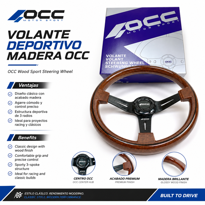 Occ Motorsport Volante Classic Madera Brazos Negros