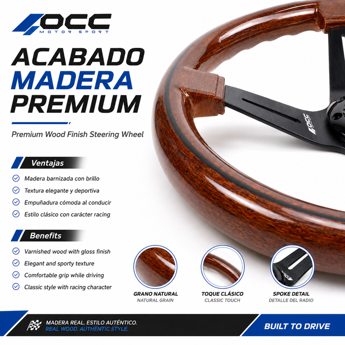 Occ Motorsport Volante Classic Madera Brazos Negros