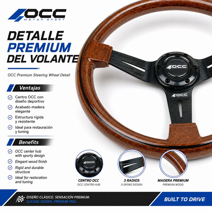 Occ Motorsport Volante Classic Madera Brazos Negros