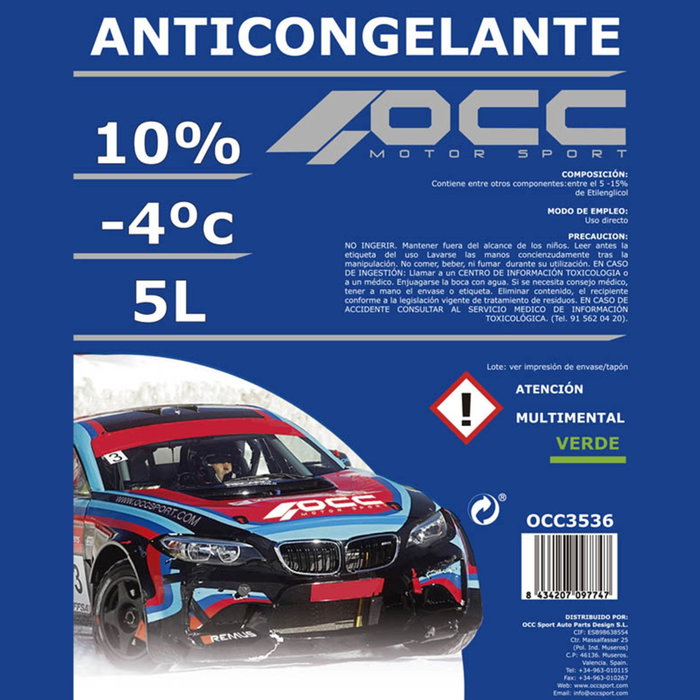 Occ Motorsport Anticongelante Verde 10% -4ºC 5 Litros Occ Motorsport Anticongelante Verde 10% -4ºC 5 Litros