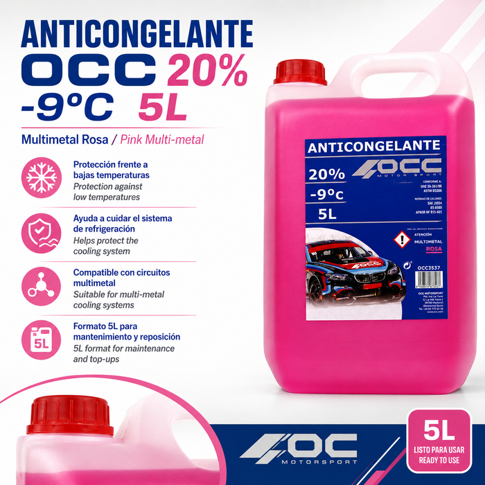 Occ Motorsport Anticongelante Refrigerante Rosa -9 grados C 20% 5 Litros OCC3537