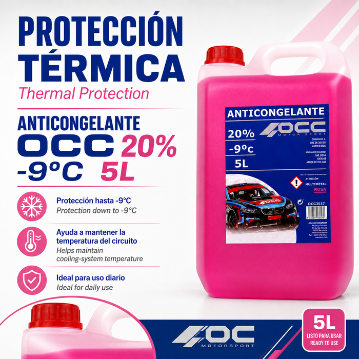 Occ Motorsport Anticongelante Refrigerante Rosa -9 grados C 20% 5 Litros OCC3537