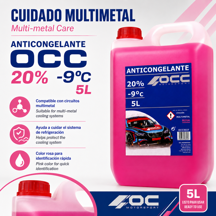 Occ Motorsport Anticongelante Refrigerante Rosa -9 grados C 20% 5 Litros OCC3537
