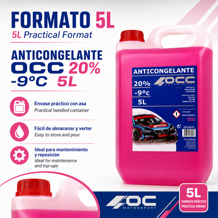 Occ Motorsport Anticongelante Refrigerante Rosa -9 grados C 20% 5 Litros OCC3537