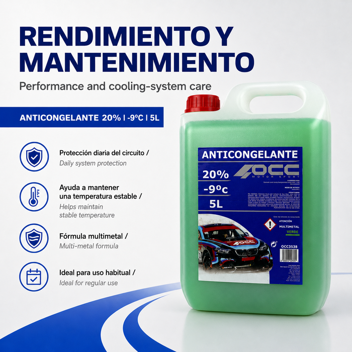 Occ Motorsport Anticongelante Verde 20% -9ºC 5 Litros