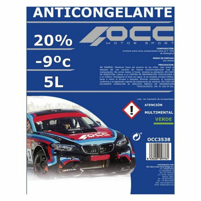 Occ Motorsport Anticongelante Verde 20% -9ºC 5 Litros