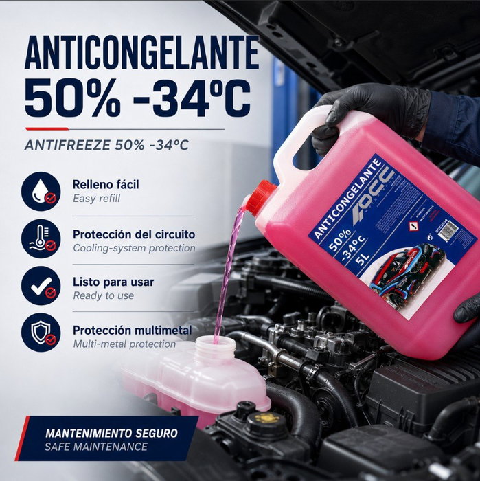 Occ Motorsport Anticongelante Rosa G12 50% 5 Litros OCC3541 - Refrigerante Orgánico para Motor