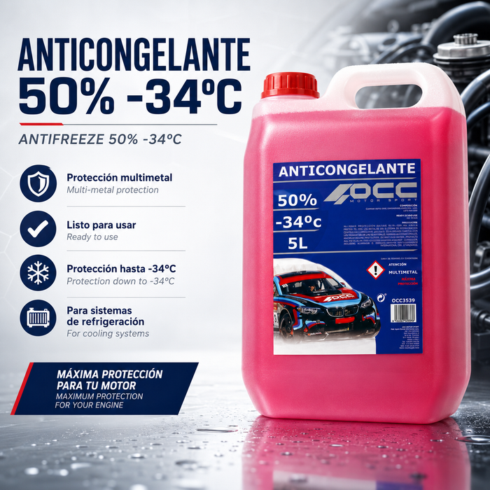 Occ Motorsport Anticongelante Rosa G12 50% 5 Litros OCC3541 - Refrigerante Orgánico para Motor