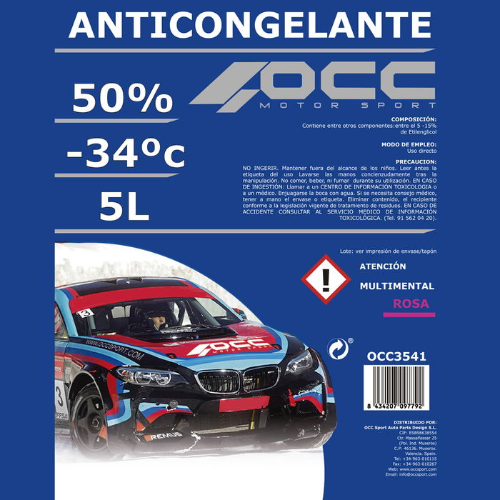 Anticongelante OCC Motorsport 50% Orgánico Rosa (5 L) Anticongelante OCC Motorsport 50% Orgánico Rosa (5 L)
