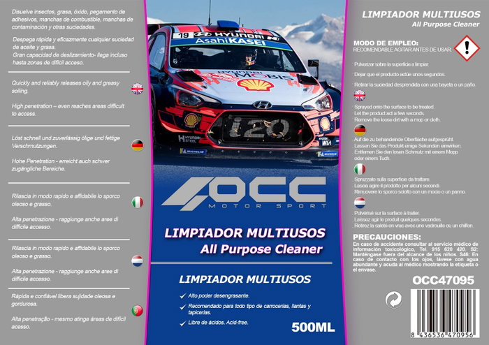 Occ Motorsport OCC47095 Limpiador Multiusos APC 500 mL para Plásticos, Gomas y Vinilos del Coche - Aroma Limón