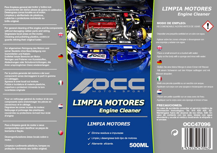 Occ Motorsport OCC47096 Desengrasante Limpia Motores en Espuma 500 mL, Elimina Grasa, Aceite y Suciedad para Motor, Maquinaria y Cadenas